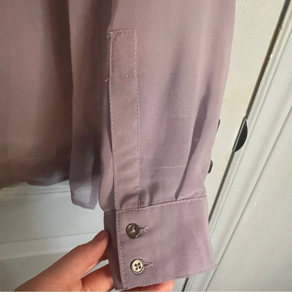 Silence + Noise Lilac High Low Sheer Utility Split Hem Button  Up Blouse Sz L - Picture 9 of 16